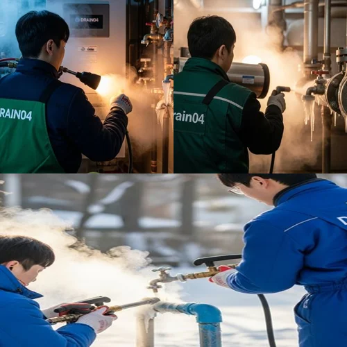 월곡동 해빙 하수도 배관 업체 꽁꽁 언 곳 녹여서 복구