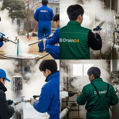 월곡동 해빙 하수도 배관 업체 꽁꽁 언 곳 녹여서 복구