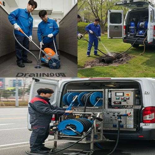 평택 합정동 하수구막힘 뚫음 작업 전후 내시경 비교 영상